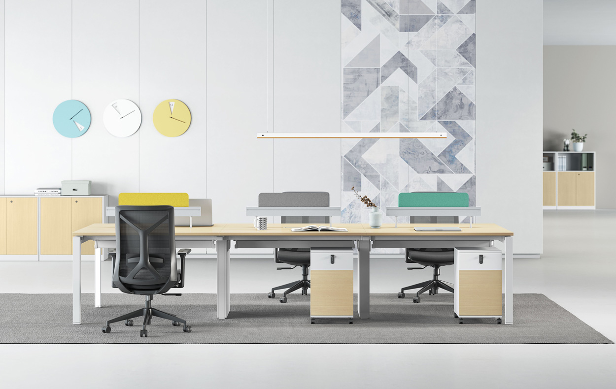 屏風辦公桌：T-WM2412+T-WM1212A延伸+活動柜x2